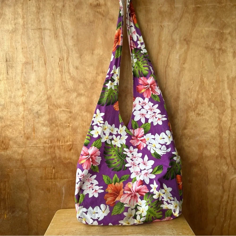 Nani Island Purple Floral Hobo Bag Canvas